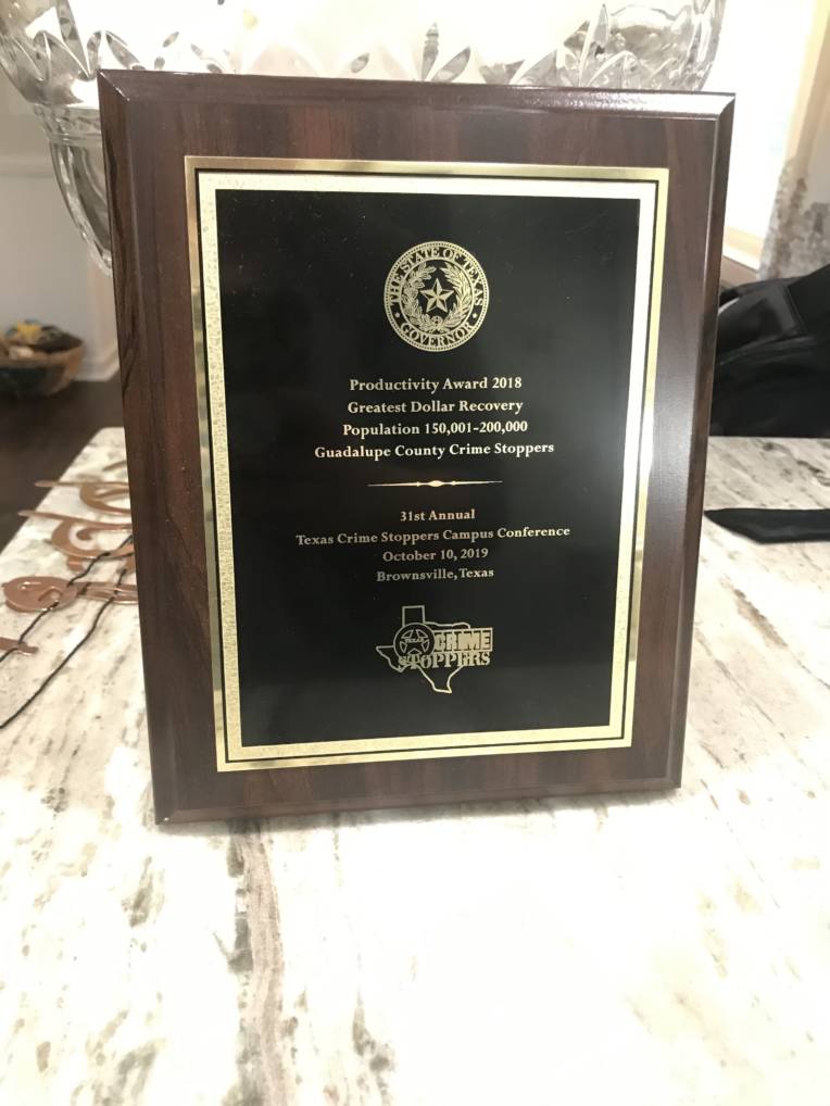 Guadalupe County Crime Stoppers Wins Productivity Award